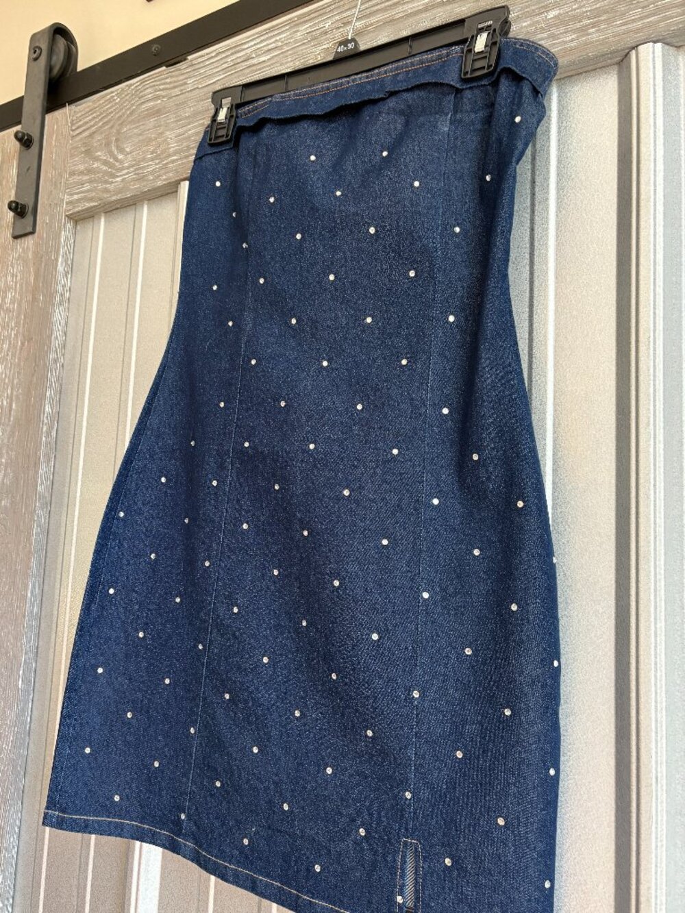 Stiletto’s Blue Denim Rhinestone Strapless Denim Mini Dress Size L NWT